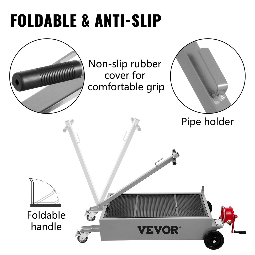 VEVOR Bandeja de drenaje de aceite de 15 galones mano plegable, con bomba, manguera, ruedas giratorias