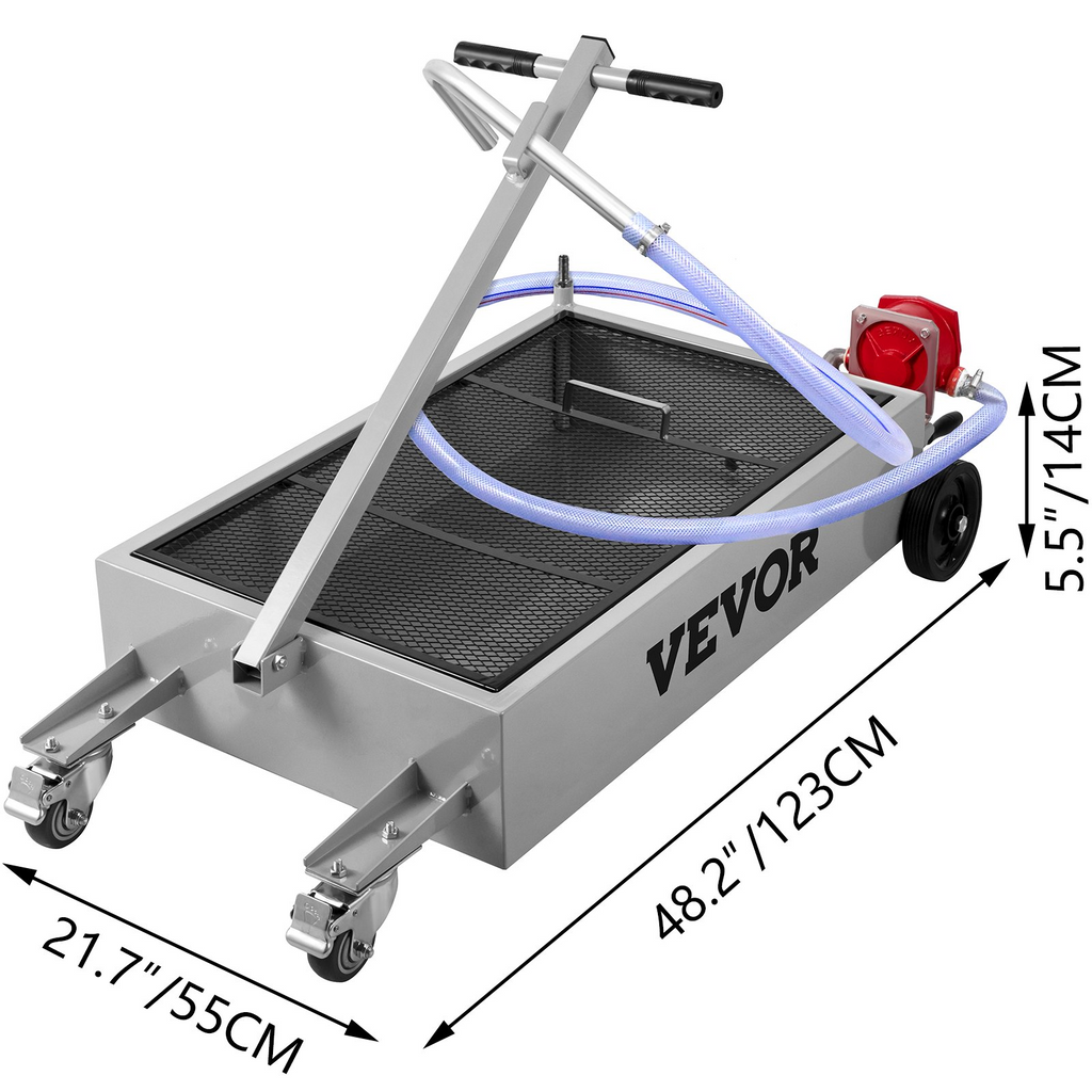 VEVOR Bandeja de drenaje de aceite de 15 galones mano plegable, con bomba, manguera, ruedas giratorias