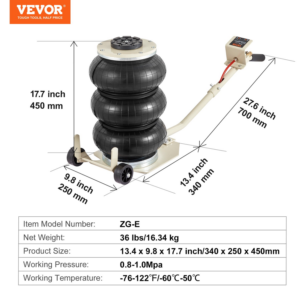 VEVOR Gato de aire de triple bolsa de 3 toneladas/6600 libras