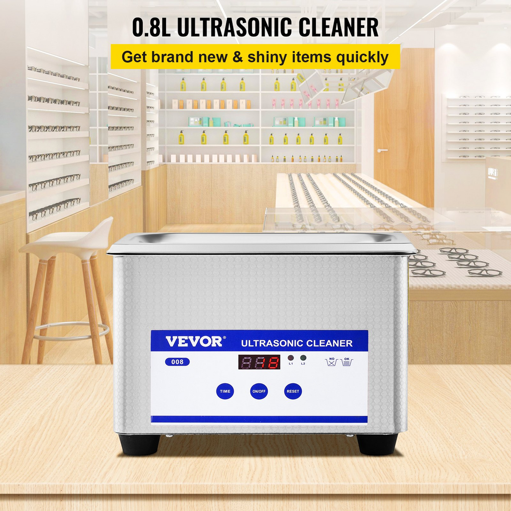 VEVOR Limpiador ultrasónico profesional de 0,8 L de laboratorio digital de acero inoxidable 304 con temporizador para joyería, reloj, gafas