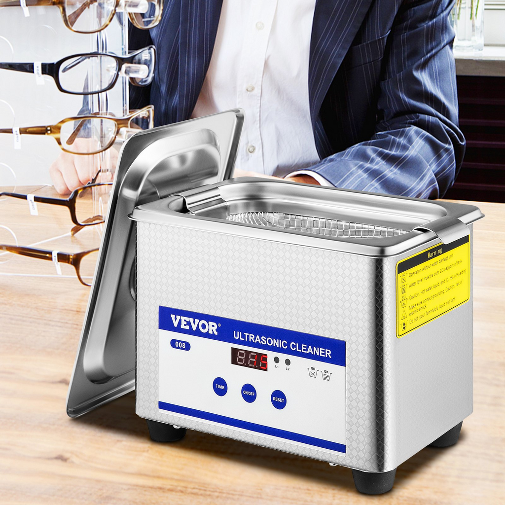 VEVOR Limpiador ultrasónico profesional de 0,8 L de laboratorio digital de acero inoxidable 304 con temporizador para joyería, reloj, gafas