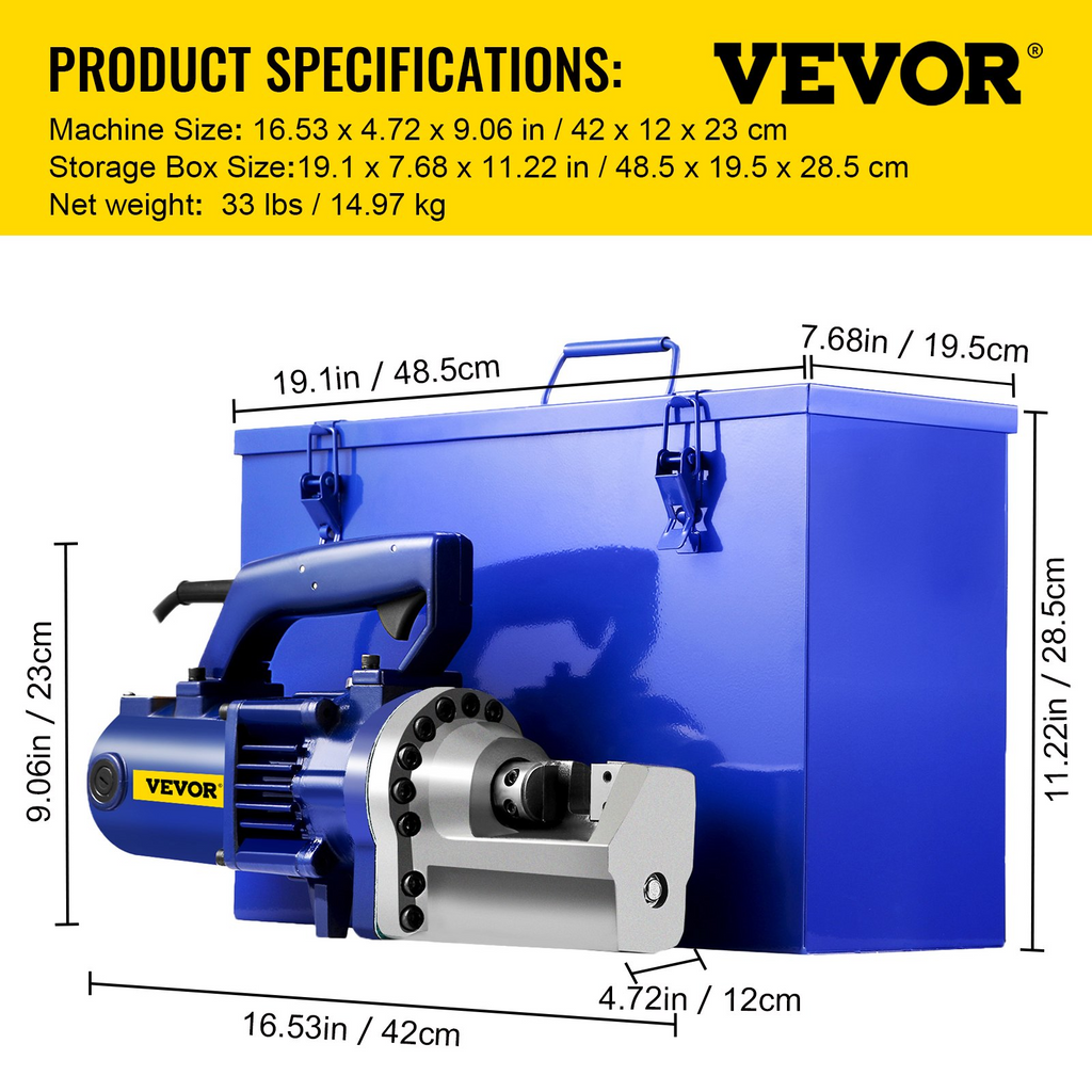 VEVOR, cortador de barras de refuerzo hidráulico eléctrico de 1350W 110V, de 7/8 pulgadas y 22 mm en 4,5