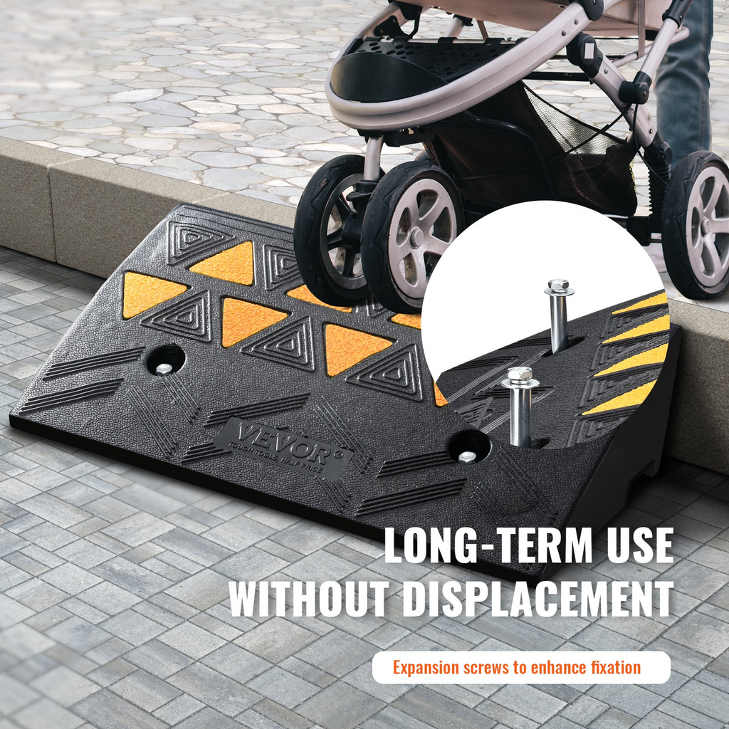 VEVOR Rubber Curb Ramp 4.25" Rise Height Sidewalk Curb Ramp, 11.8" Width 19.7" Length Driveway Ramp for Curb, 15T Heavy Duty Rubber Ramp for Forklifts, Trucks, Buses, Cars, Wheelchairs, Bikes