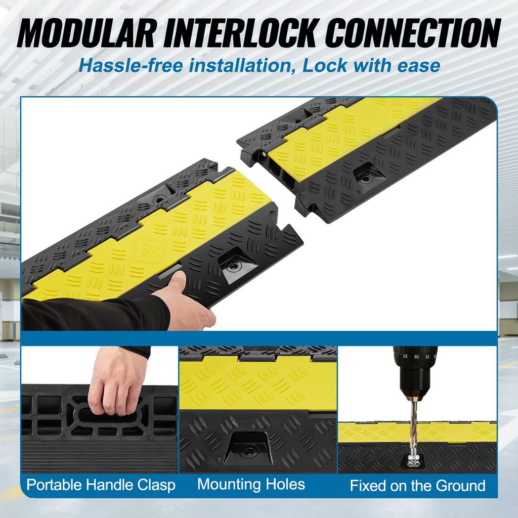 VEVOR 2 Channel Cable Protector Ramp 22000 lbs Load TPU Wire Cable Cover Ramp