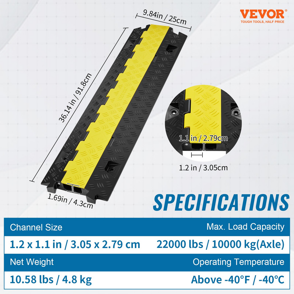 VEVOR 2 Channel Cable Protector Ramp 22000 lbs Load TPU Wire Cable Cover Ramp