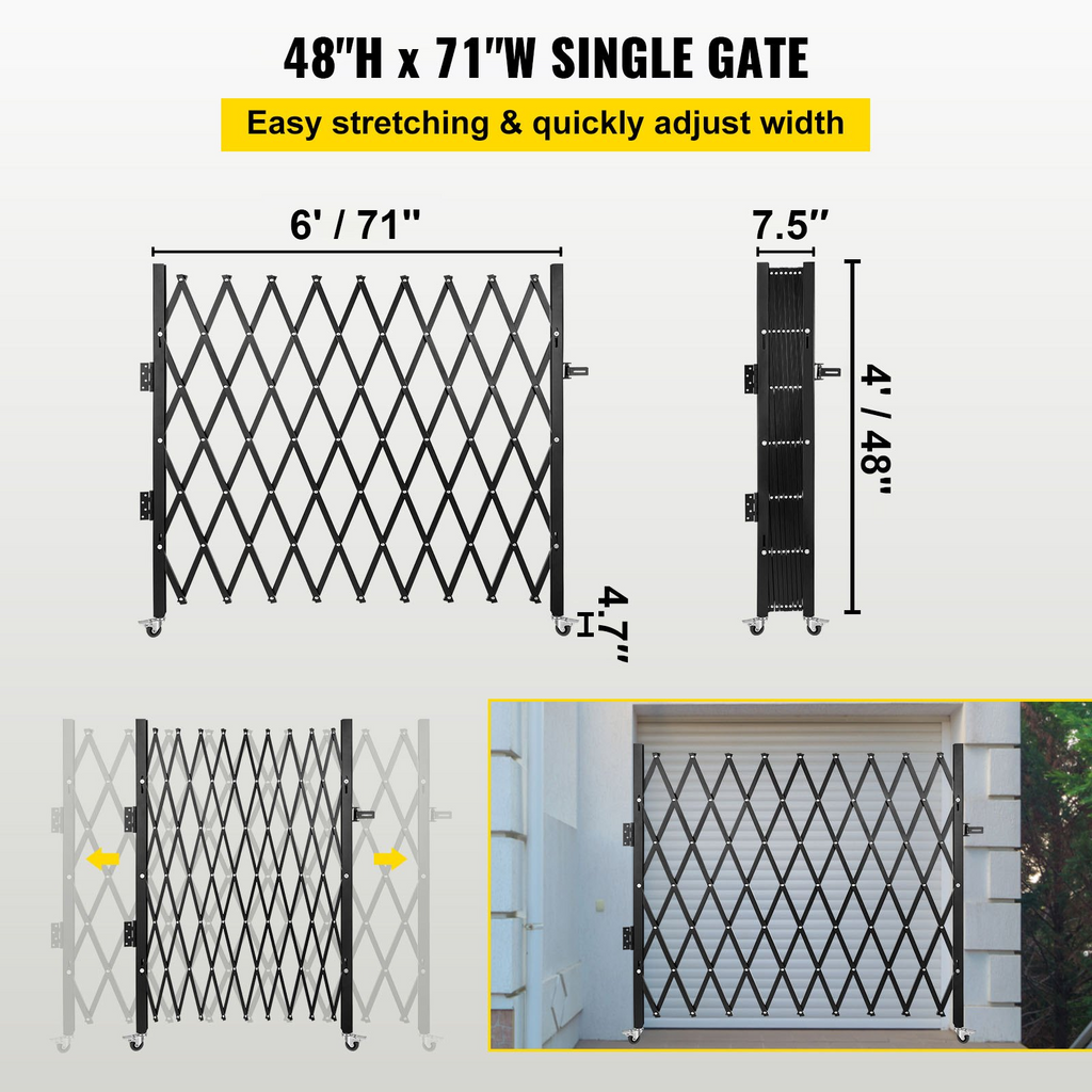 VEVOR Puerta de seguridad plegable individual, de 50" de alto x 75" de ancho puerta de seguridad expandible flexible, de barricada rodante de 360°