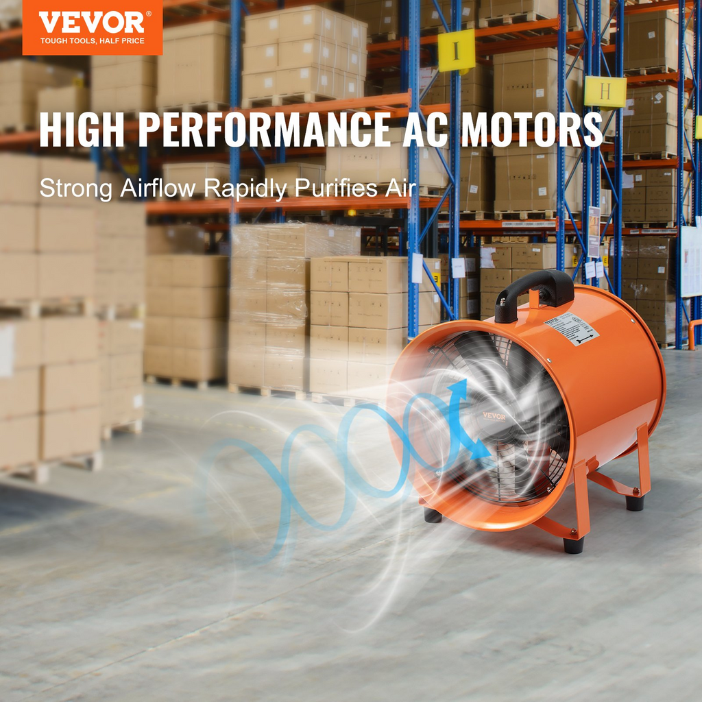 VEVOR Portable Ventilator, 16 inch Heavy Duty Cylinder Fan with 16.4ft Duct Hose, 1350W Strong Shop Exhaust Blower 5175CFM, Industrial Utility Blower for Sucking Dust, Smoke, Smoke Home/Workplace