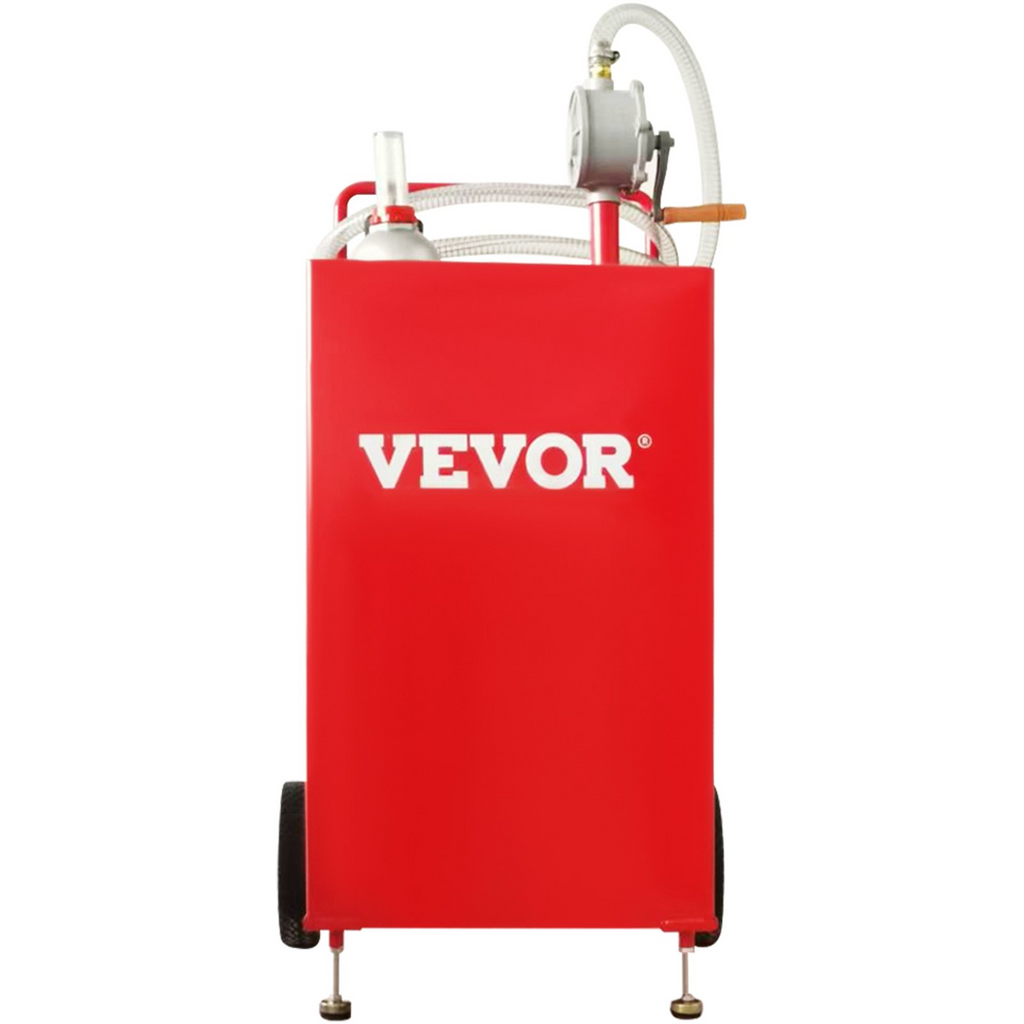 VEVOR Carrito de combustible de 30 galones, tanque de almacenamiento de combustible en 2 ruedas, carrito de gas portátil con bomba de transferencia Manual rojo