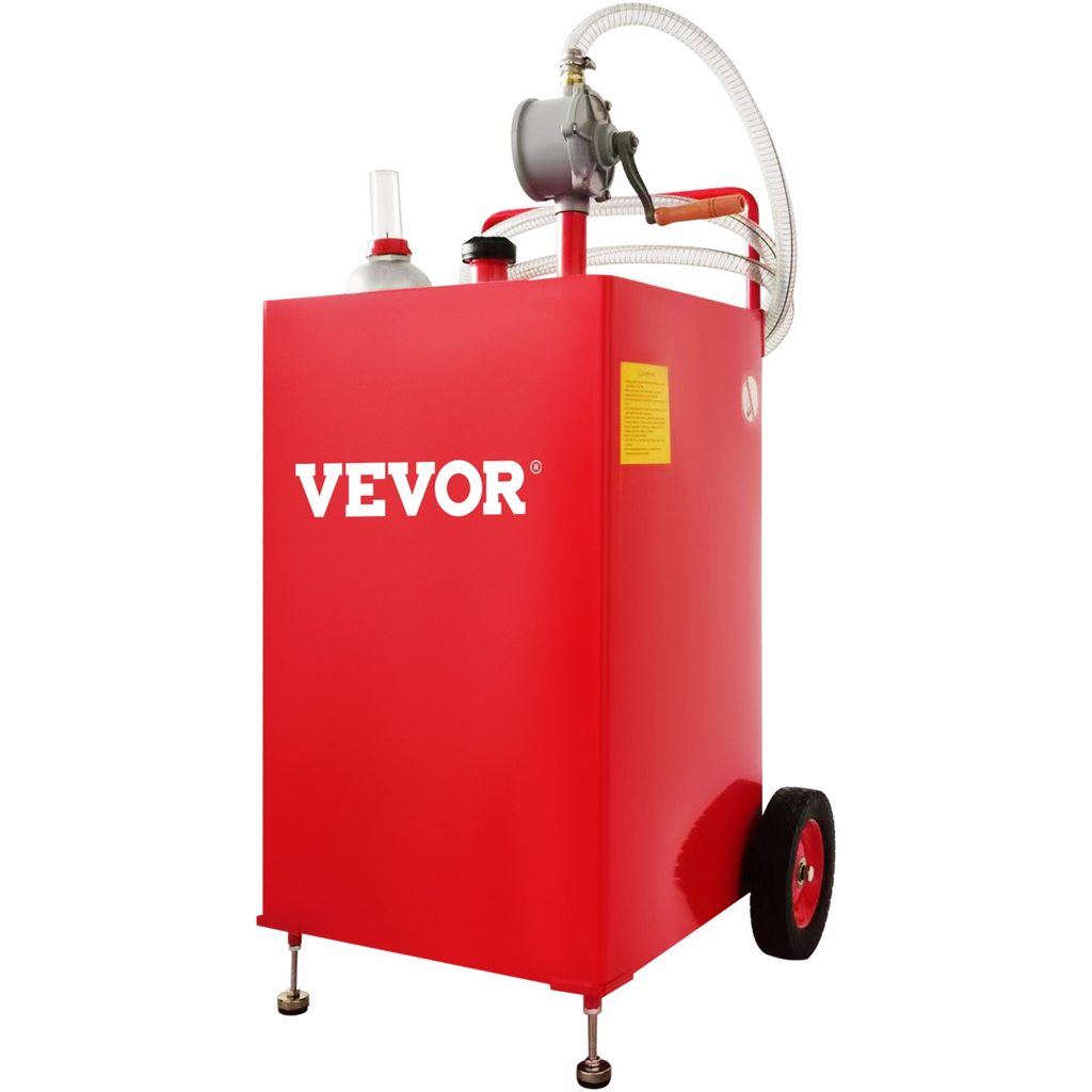 VEVOR Carrito de combustible de 30 galones, tanque de almacenamiento de combustible en 2 ruedas, carrito de gas portátil con bomba de transferencia Manual rojo