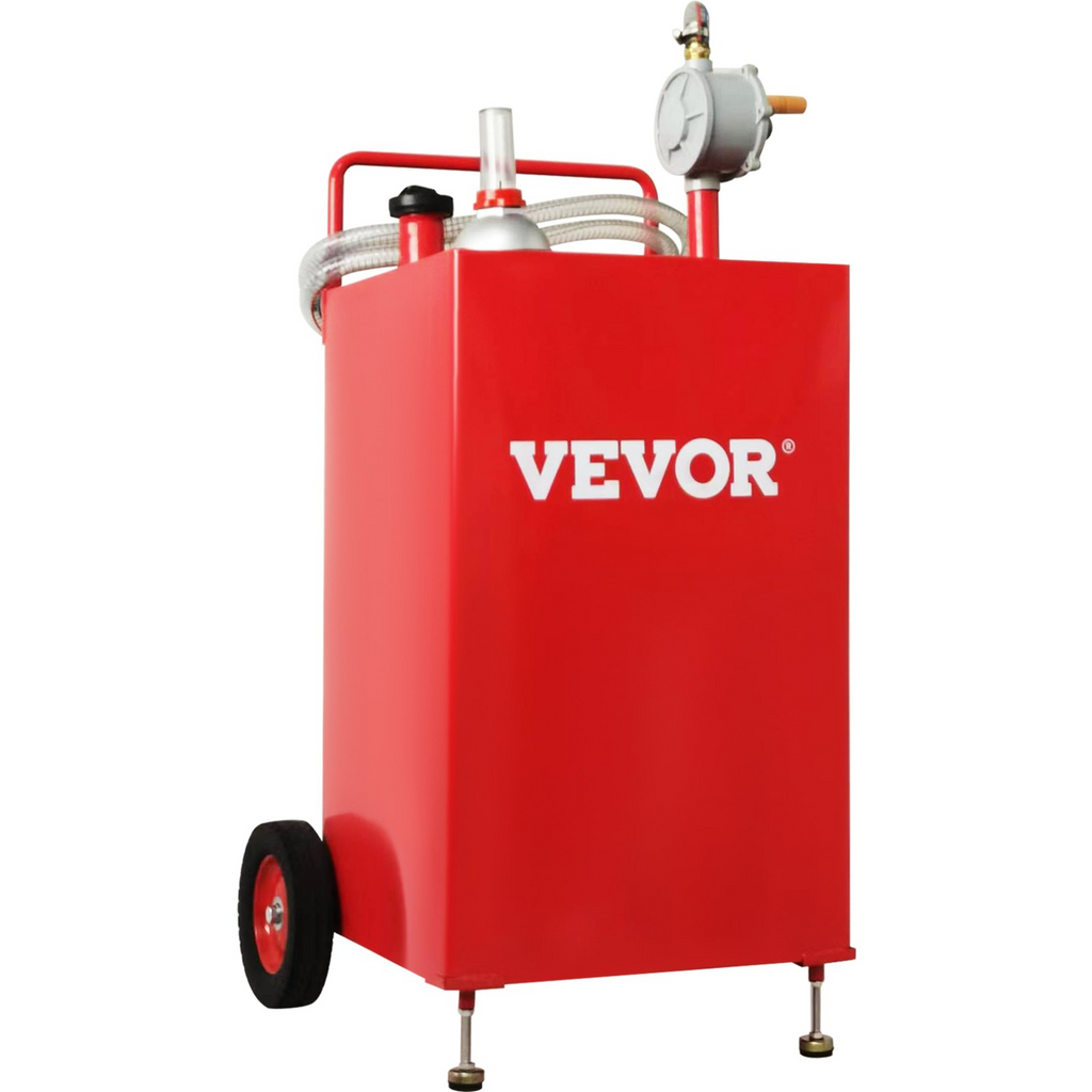 VEVOR Carrito de combustible de 30 galones, tanque de almacenamiento de combustible en 2 ruedas, carrito de gas portátil con bomba de transferencia Manual rojo