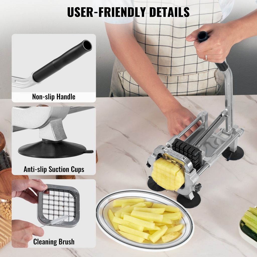 VEVOR French Fry Cutter, 1/2" Stainless Steel Blade Potato Slicer, Manual Potato Chopper Cutter with Suction Cups, Fries Cutter for Potato, French Fries, Cucumber, Vegetables, Carrot