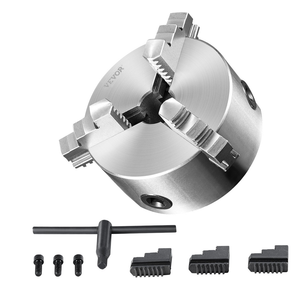 VEVOR 3-Jaw Lathe Chuck, 4'', Self-Centering Lathe Chuck, 0.08-4 in/2 -100 mm Clamping Range with T-key Fixing Screws Reversible Jaws, for Lathe 3D Printer Machining Center Milling Drilling Machine