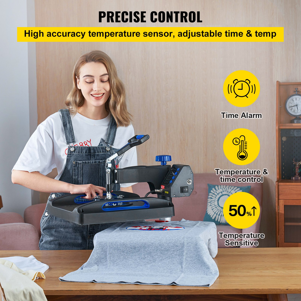 VEVOR Máquina de prensa de calor 12 x 15, prensa de calor de 800 W para sublimación 5 en 1, transferencia de prensa de calor digital dual, calor uniforme para camisetas, placa de tapa de taza, azul