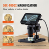 VEVOR Digital Microscope, 4.3” IPS Screen, 50X-1000X Magnification, 1080P Photo/Video Coin Microscope, Electronic Microscope with 8 LED Lights and 32GB Card,Compatible with Windows/Mac OS