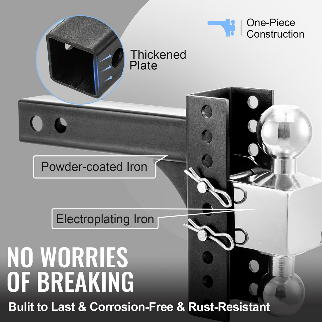 VEVOR Enganche de remolque ajustable, e de elevación y caída de 6 pulgadas, receptor de 2 pulgadas, clasificación de 22,000 libras, bolas de acero inoxidable de 2 y 2-5/16 pulgadas