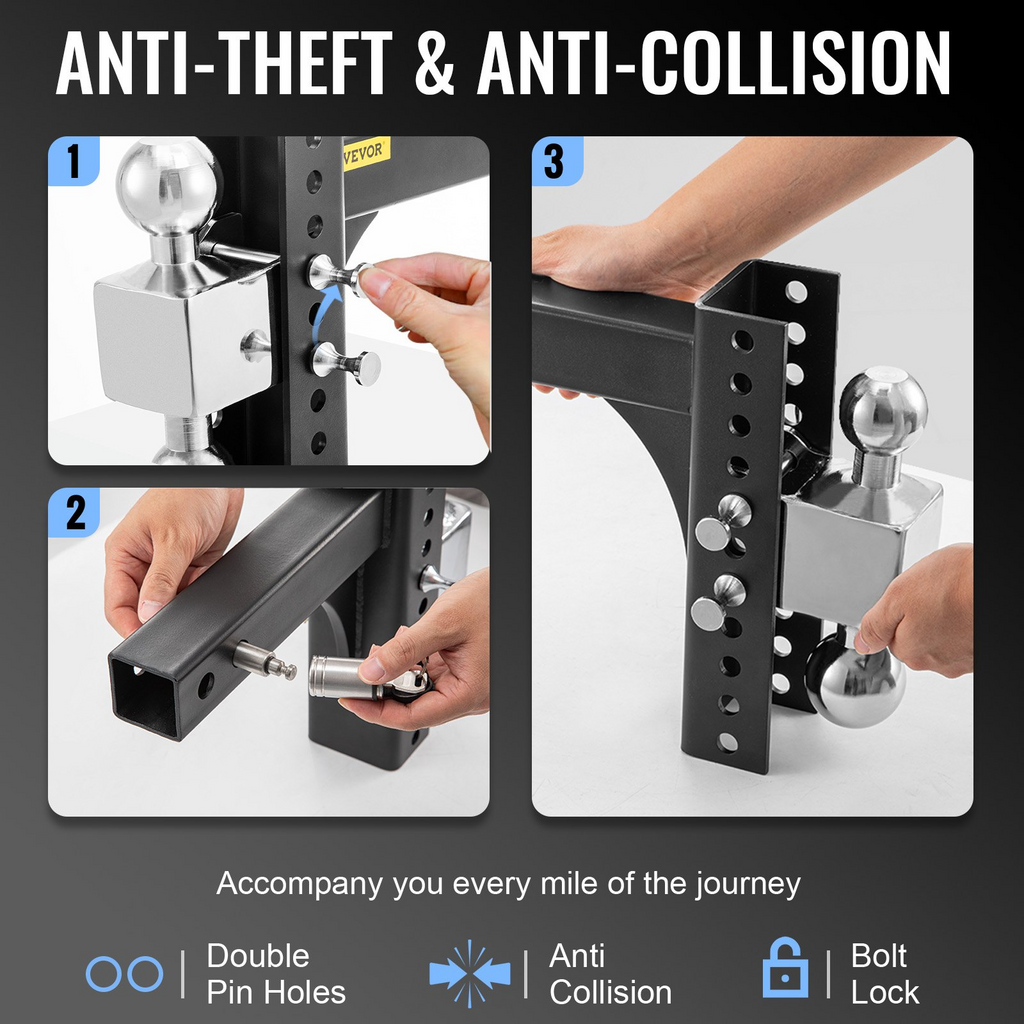 VEVOR Enganche de remolque ajustable, e de elevación y caída de 6 pulgadas, receptor de 2 pulgadas, clasificación de 22,000 libras, bolas de acero inoxidable de 2 y 2-5/16 pulgadas