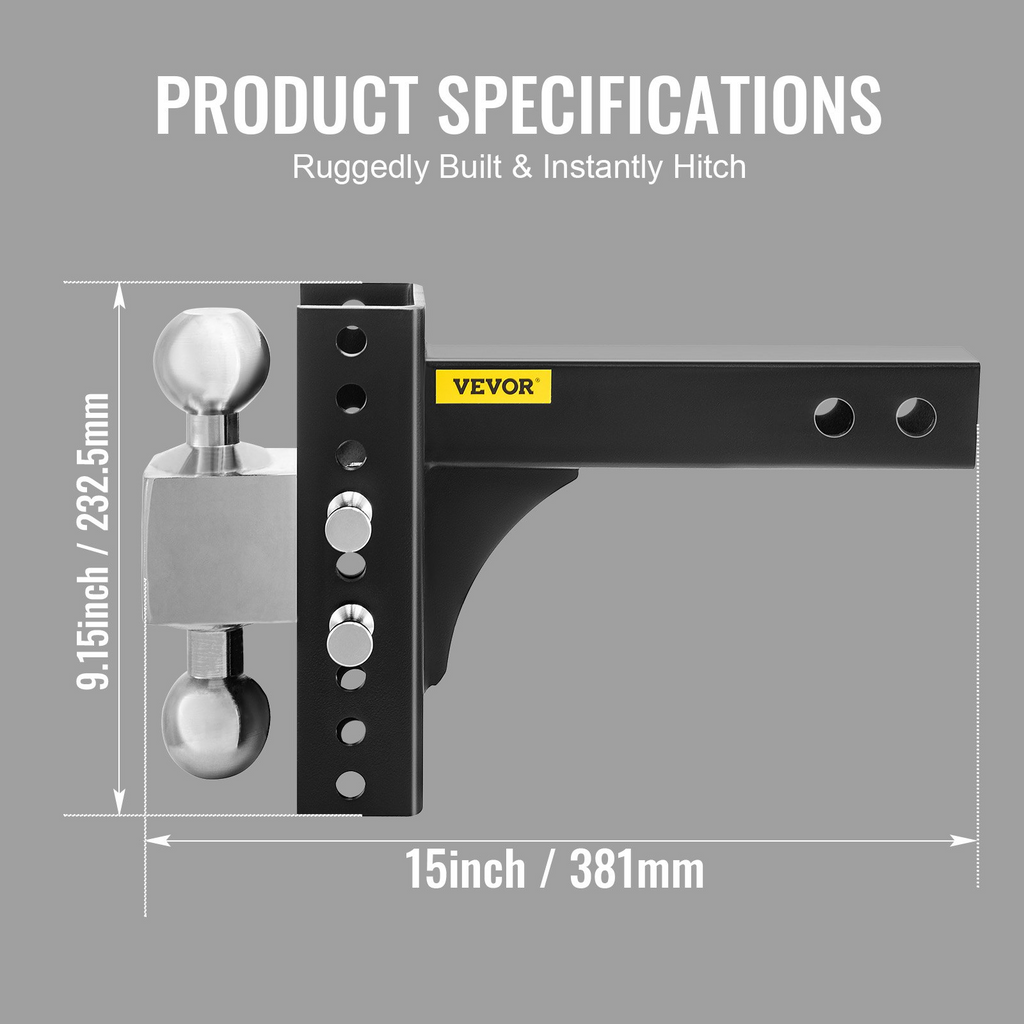 VEVOR Enganche de remolque ajustable, e de elevación y caída de 6 pulgadas, receptor de 2 pulgadas, clasificación de 22,000 libras, bolas de acero inoxidable de 2 y 2-5/16 pulgadas