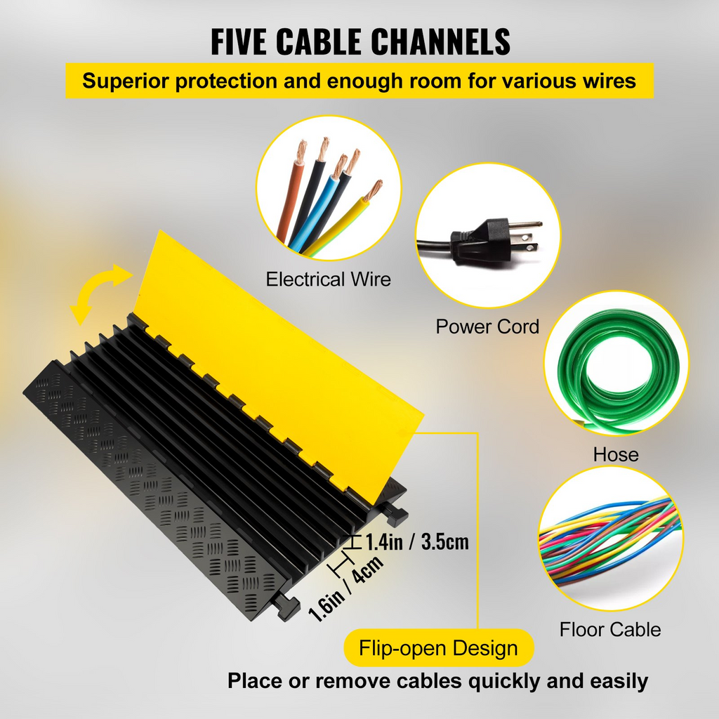 VEVOR Rampa Protectora de cable de 5 canales  (5 canales, 1 pza-18000 lb)