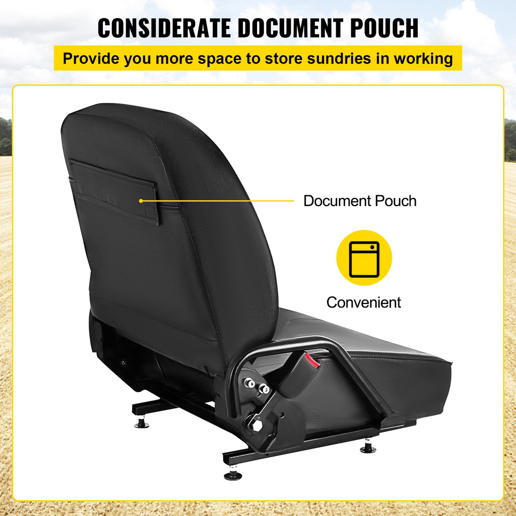 VEVOR Asiento Universal para Carretilla Elevadora Plegable Estilo Komatsu con Cinturón de Seguridad Retráctil y Respaldo Ajustable