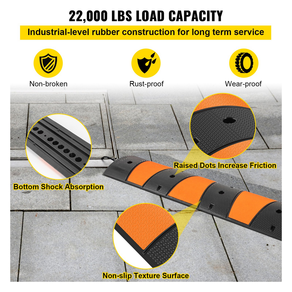 VEVOR Tope de velocidad de goma, 1 paquete de 2 canales 72 pulgadas de largo modular de velocidad nominal de carga de 22000 libras, 72,8 x 12,2 x 2,2