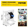 VEVOR Air-Operated Double Diaphragm Pump, 1/2 in Inlet & Outlet, Polypropylene Body, 8.8 GPM & Max 120PSI, PTFE Diaphragm Pneumatic Transfer Pump for Petroleum, Diesel, Oil & Low Viscosity Fluids