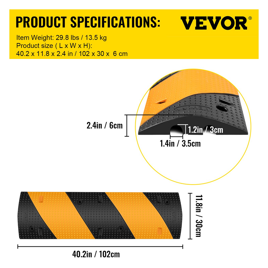 VEVOR Tope de velocidad de goma, paquete de 2 topes de 2 canales, de 40 pulgadas de largo con clasificación de carga de 22000 libras, 40,2 x 11,8 x 2,4 con 2 tapas finales