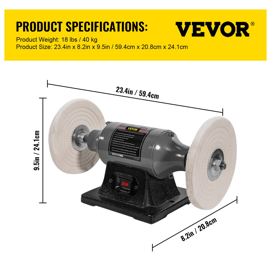 VEVOR Pulidora de banco, de 8 pulgadas, motor de 370 W con 3450 RPM