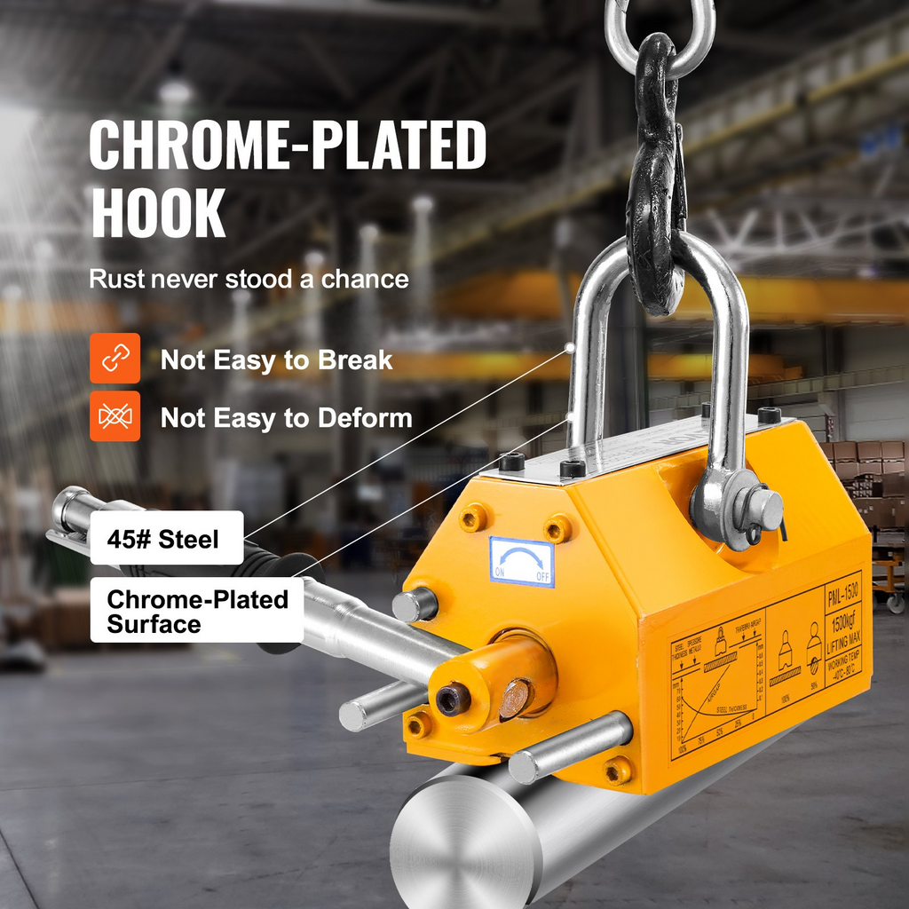 VEVOR Elevador magnético capacidad de tracción de 3300 lb/1500 kg, factor de seguridad 2,5, neodimio y acero, imán de elevación con liberación