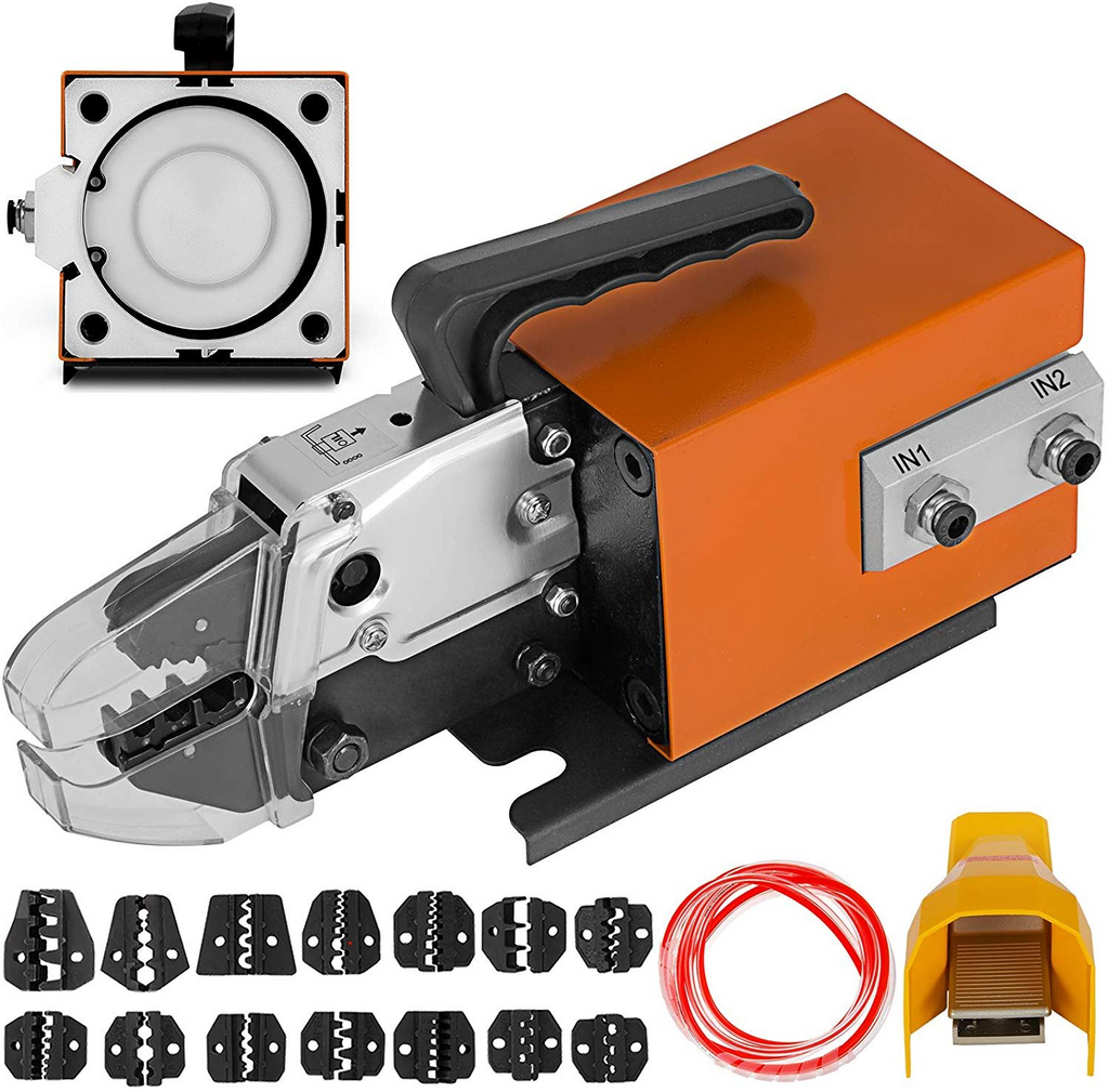 VEVOR Herramienta engarzadora neumática Am-10, Máquina engarzadora de terminales de cable accionada por aire Engarzadora de hasta 16 mm2,  con 15 juegos de troqueles