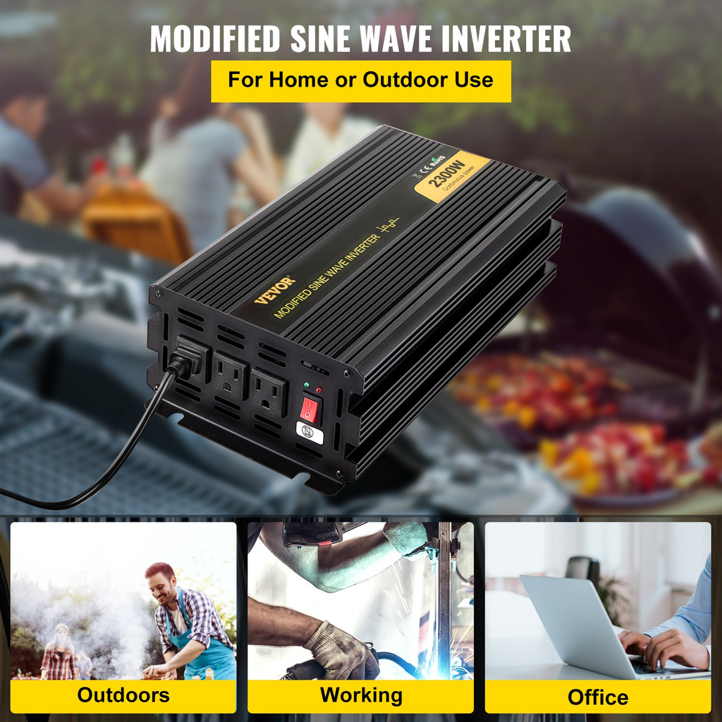 Inversor de corriente VEVOR, inversor de onda sinusoidal modificada de 2300 W, convertidor de coche de 24 V CC a 120 V CA, con mando a distancia LCD