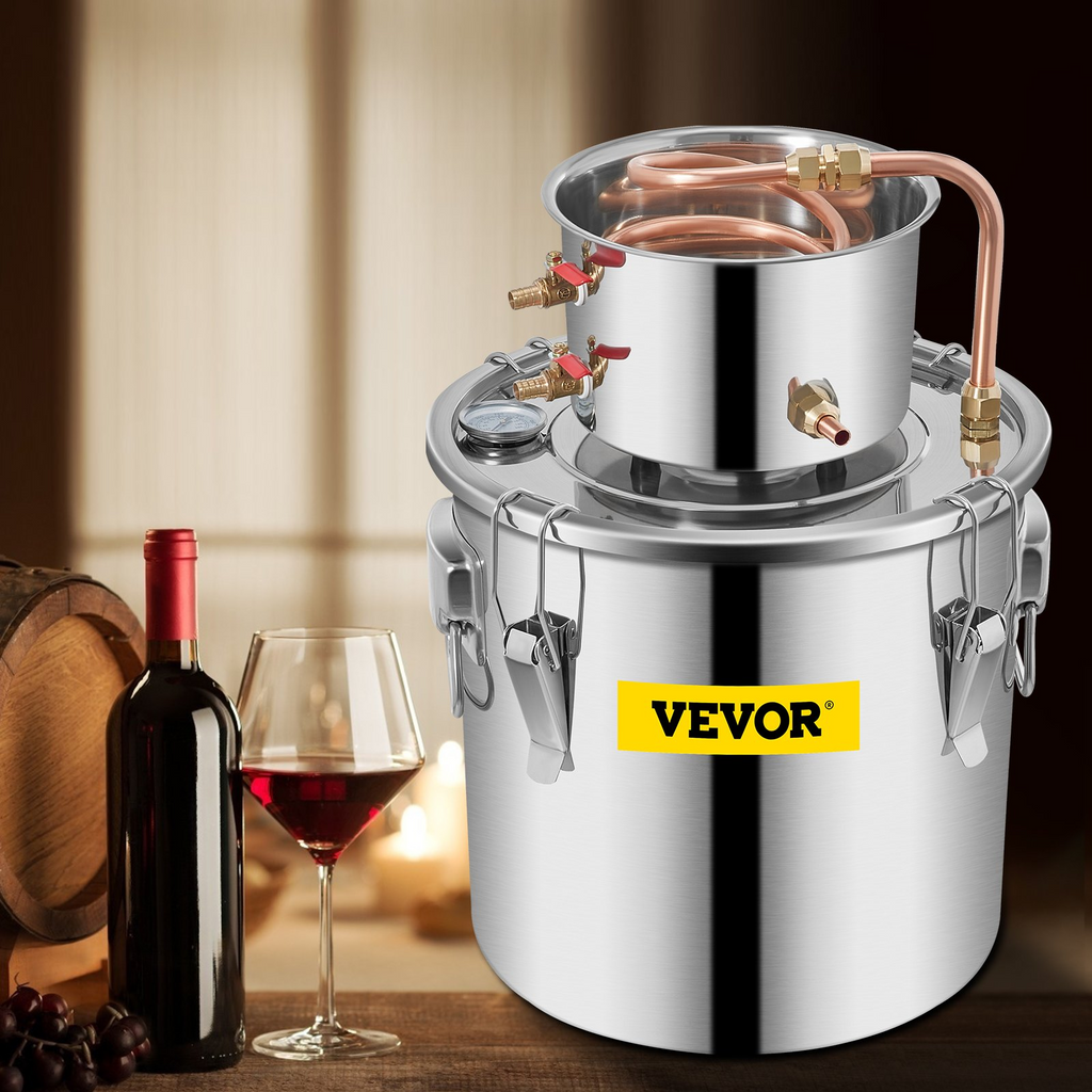 VEVOR 12L Destilador de alcohol de agua 3GAL Caldera para hacer vino de cobre Kit de destilación