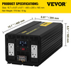 Inversor de corriente VEVOR, inversor de onda sinusoidal modificada de 5000 W, convertidor de coche de CC de 12 V a CA de 110 V, con pantalla LCD, mando a distancia, indicador LED