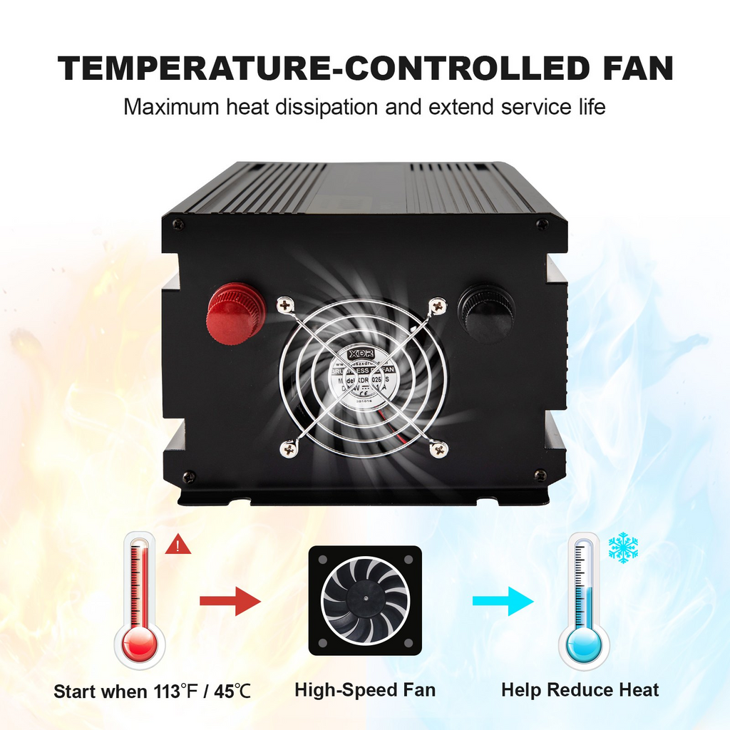 Inversor de corriente VEVOR, inversor de onda sinusoidal modificada de 3000 W, convertidor de coche de 24 V CC a 120 V CA, con pantalla LCD