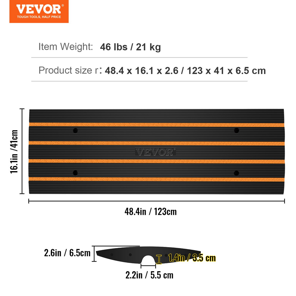 VEVOR Rampa de goma para acera, 1 paquete, 15T cubierta de cable de altura de elevación de 2,6 pulgadas