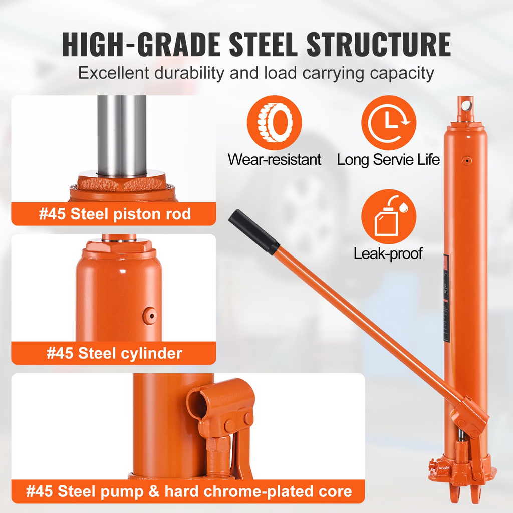 VEVOR Hydraulic Long Ram Jack 8Ton Clevis Base Engine Hoist Cylinder Single Pump