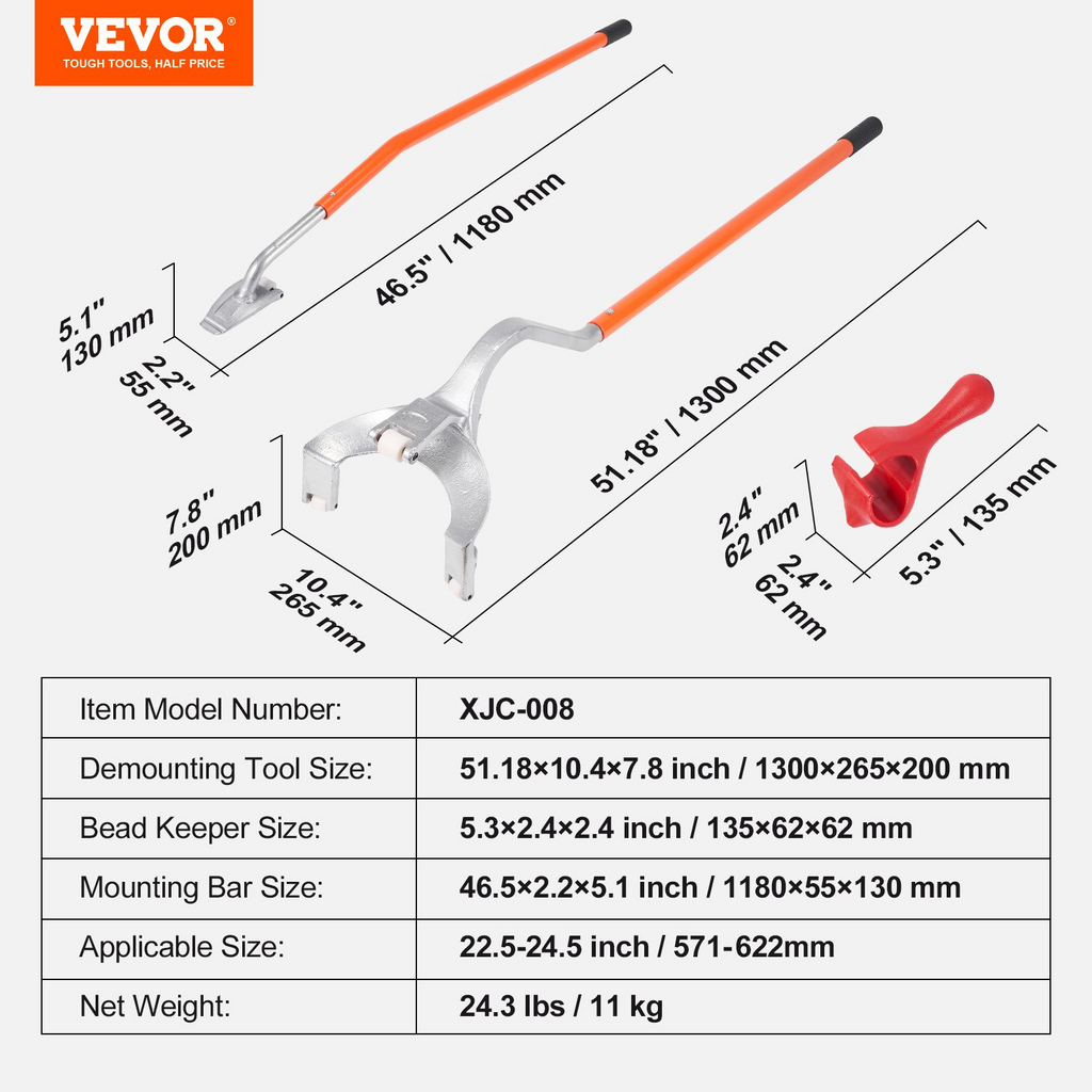 VEVOR Herramienta de desmontaje de neumáticos, de acero manual de 22.5"-24.5", con retenedor de cuentas adicional