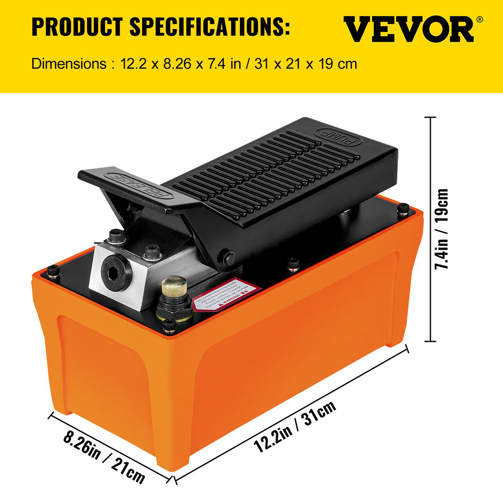 VEVOR Bomba hidráulica de aire 10000 PSI 1/2 Gal Depósito Bomba de pie hidráulica Pedal de aire accionado por pie