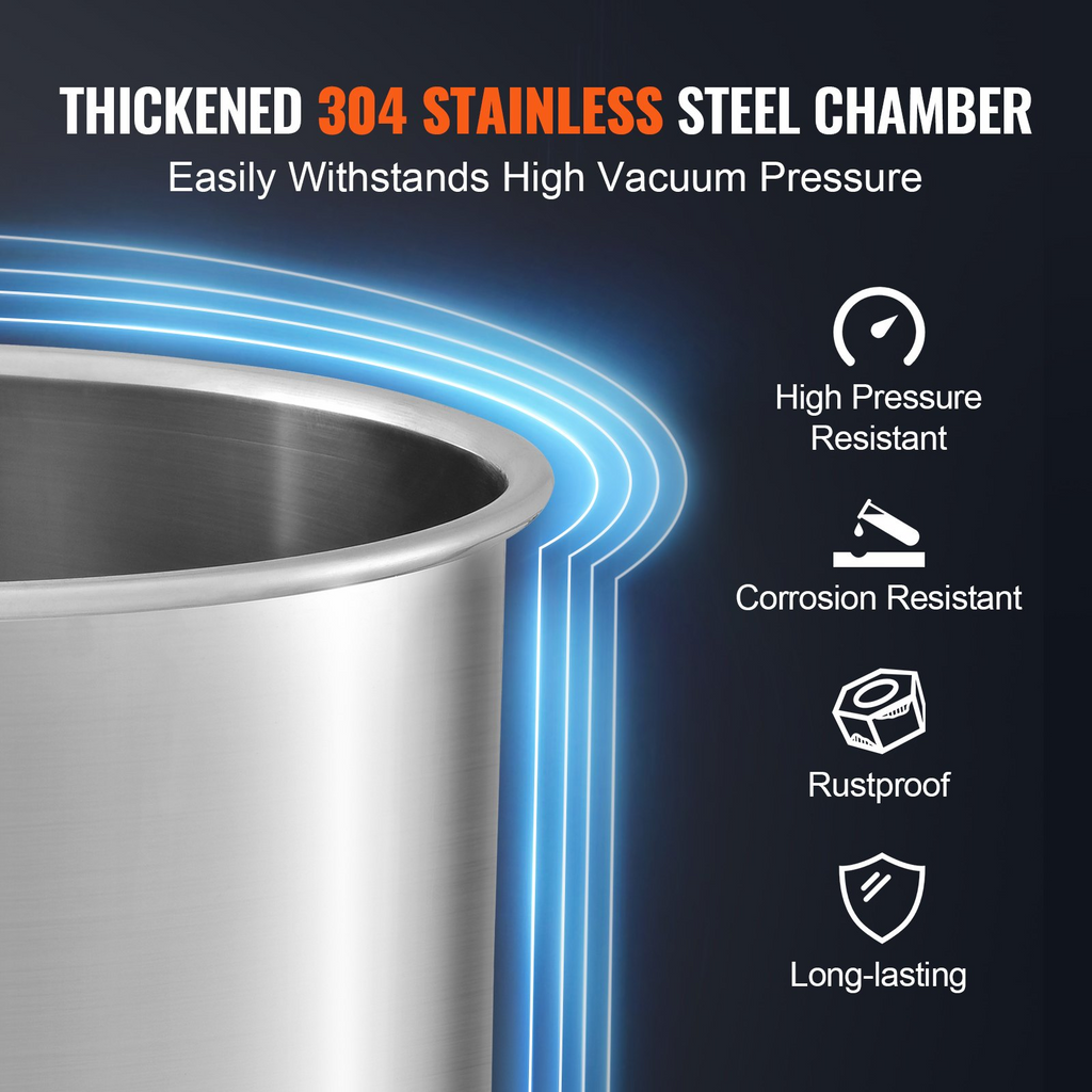 VEVOR 5 Gallon Vacuum Chamber, Upgraded Tempered Glass Lid Vacuum Degassing Chamber, 304 Stainless Steel Chamber, for Stabilizing Wood, Resin Degassing, Silicone Degassing and Plaster Degassing