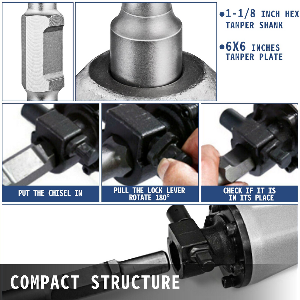 VEVOR Jack Hammer 1-1/8" vástago de manipulación, placa compactadora de suciedad de 6 x 6" con cincel eléctrico compactador de suciedad