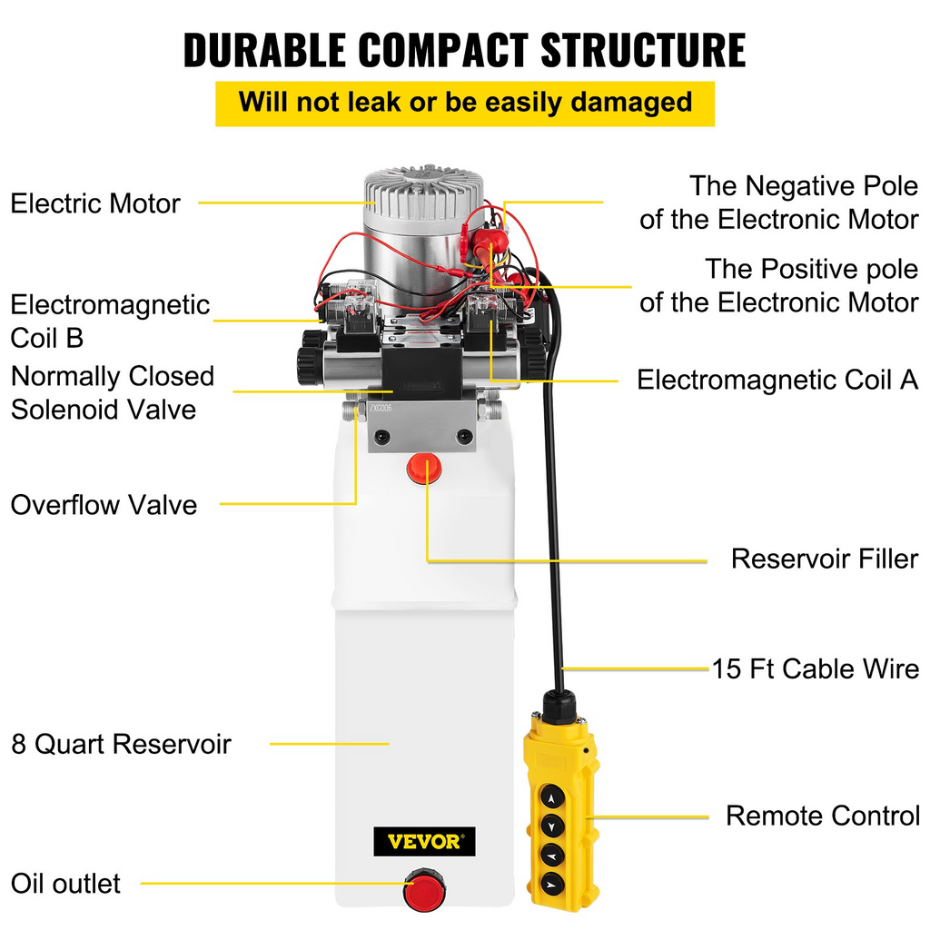 Bomba hidráulica con tanque del solenoide doble de acción doble de 8L 12V DC