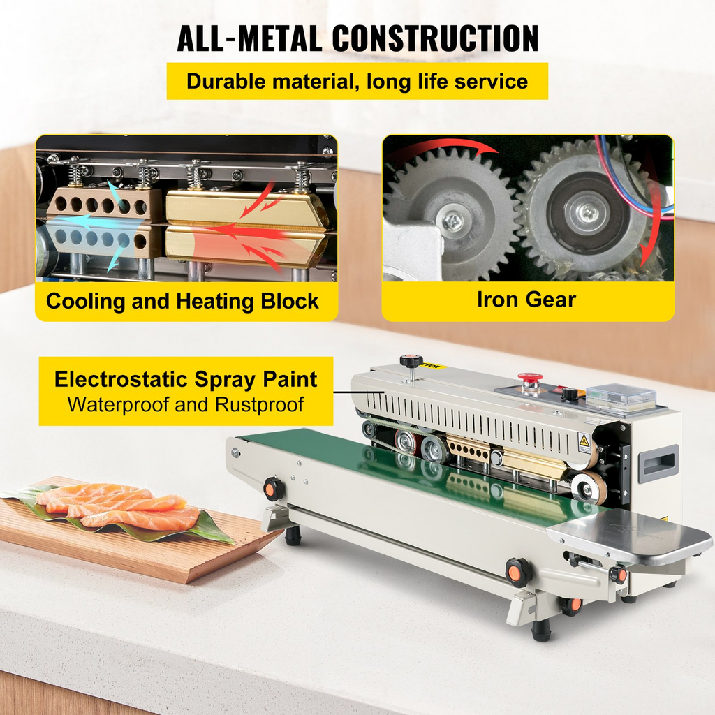 VEVOR FR-770 Sellador de Banda Continua, Sellador de Banda Automático con Control Digital de Temperatura, (Horizontal)