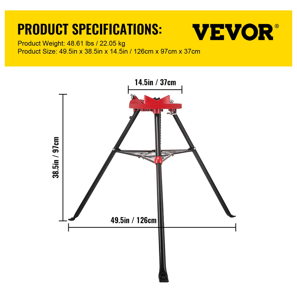 VEVOR Soporte de tornillo de banco con cadena para tubo de trípode de 6" con patas de acero y soportes de goma