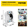 VEVOR Air-Operated Double Diaphragm Pump 1 inch Inlet/Outlet 30GPM Polypropylene Max 120PSI for Chemical and Industrial Use