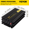 VEVOR Inversor de corriente de onda sinusoidal modificada de 1250 W, convertidor de coche de CC de 12 V a CA de 120 V, con mando a distancia LCD, indicador LED, inversor de salidas de CA