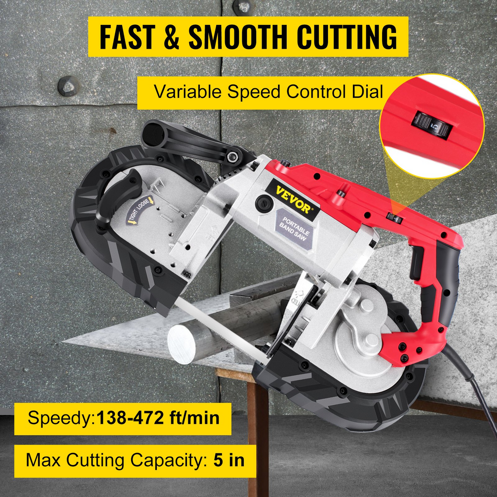 VEVOR segueta Sierra de cinta portátil de corte profundo de 5" y velocidad variable, motor de 110 V 10 A