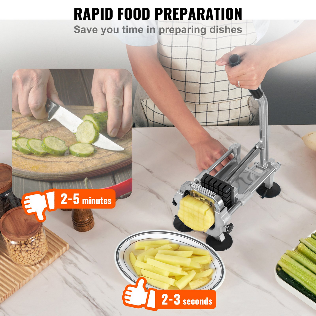 VEVOR French Fry Cutter, 1/2" Stainless Steel Blade Potato Slicer, Manual Potato Chopper Cutter with Suction Cups, Fries Cutter for Potato, French Fries, Cucumber, Vegetables, Carrot