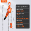 VEVOR Manual Lever Chain Hoist, 3/4 Ton 1650 lbs Capacity 5 FT Come Along, G80 Galvanized Carbon Steel with Weston Double-Pawl Brake, Auto Chain Leading & 360° Rotation Hook, for Garage Factory Dock