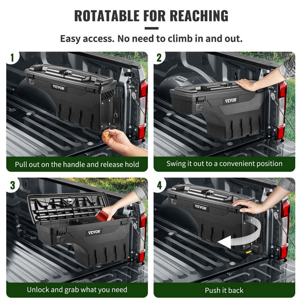 VEVOR Caja de almacenamiento para caja de camión, tapa con cerradura, caja de herramientas impermeable ABS para rueda de 6,6 gal/20 L