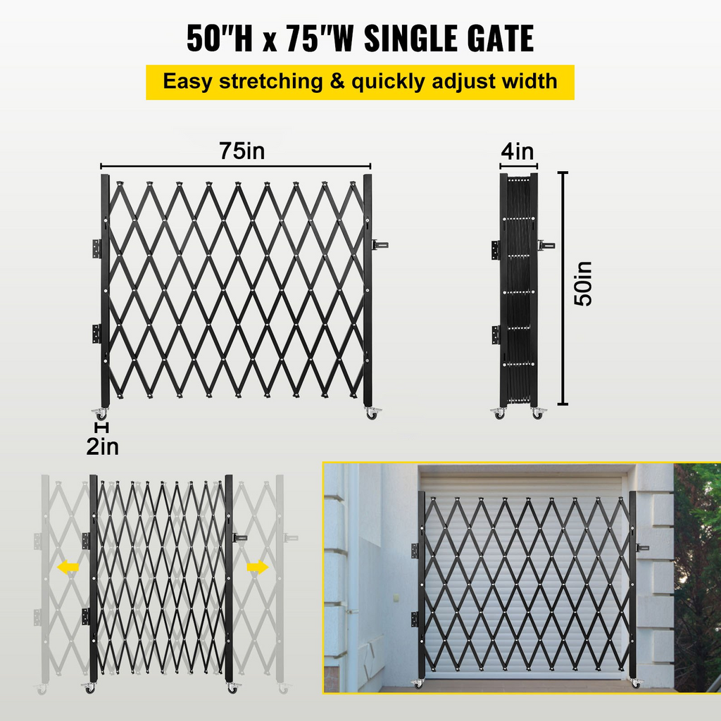 VEVOR Puerta de seguridad plegable individual, de 50" de alto x 75" de ancho puerta de seguridad expandible flexible, de barricada rodante de 360°