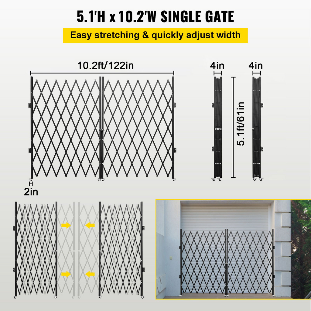 VEVOR Puerta de seguridad plegable doble, puerta plegable de 5.1' de alto x 10.2' de ancho, puerta de seguridad de acordeón de acero